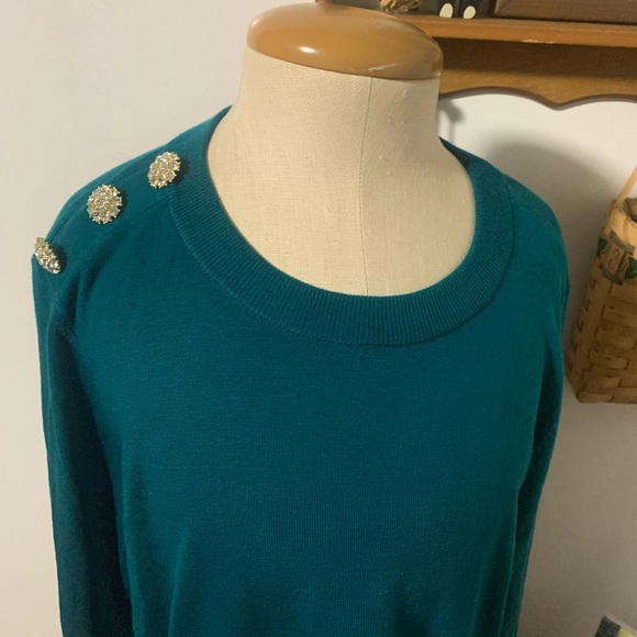 Lilly Pulitzer Morgan Teal Sweater with Rhinestone Buttons L - Picture 5 of 9